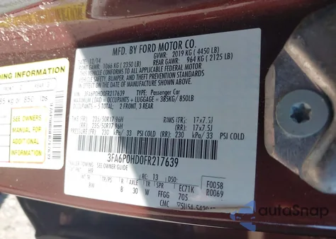 2015 Ford Fusion Se z USA, uszkodzony, nr VIN 3FA6P0HD0FR217639